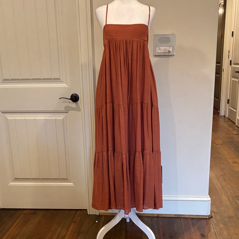 Rust Tiered Maxi Dress with Spaghetti Straps